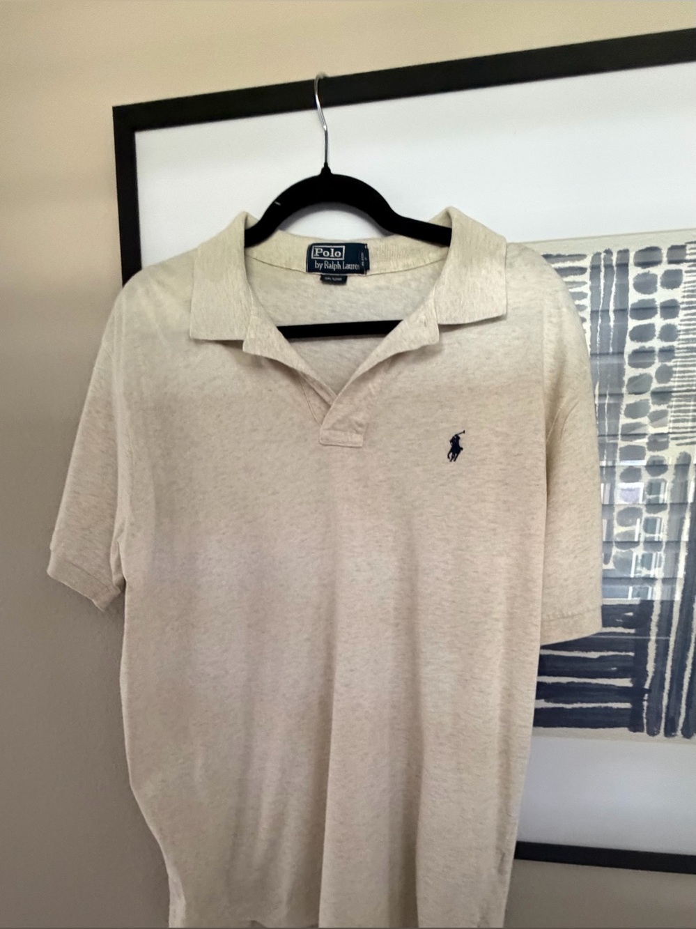 Polo by Ralph Lauren Men's Light Beige Short-Sleeve Polo with Navy Logo